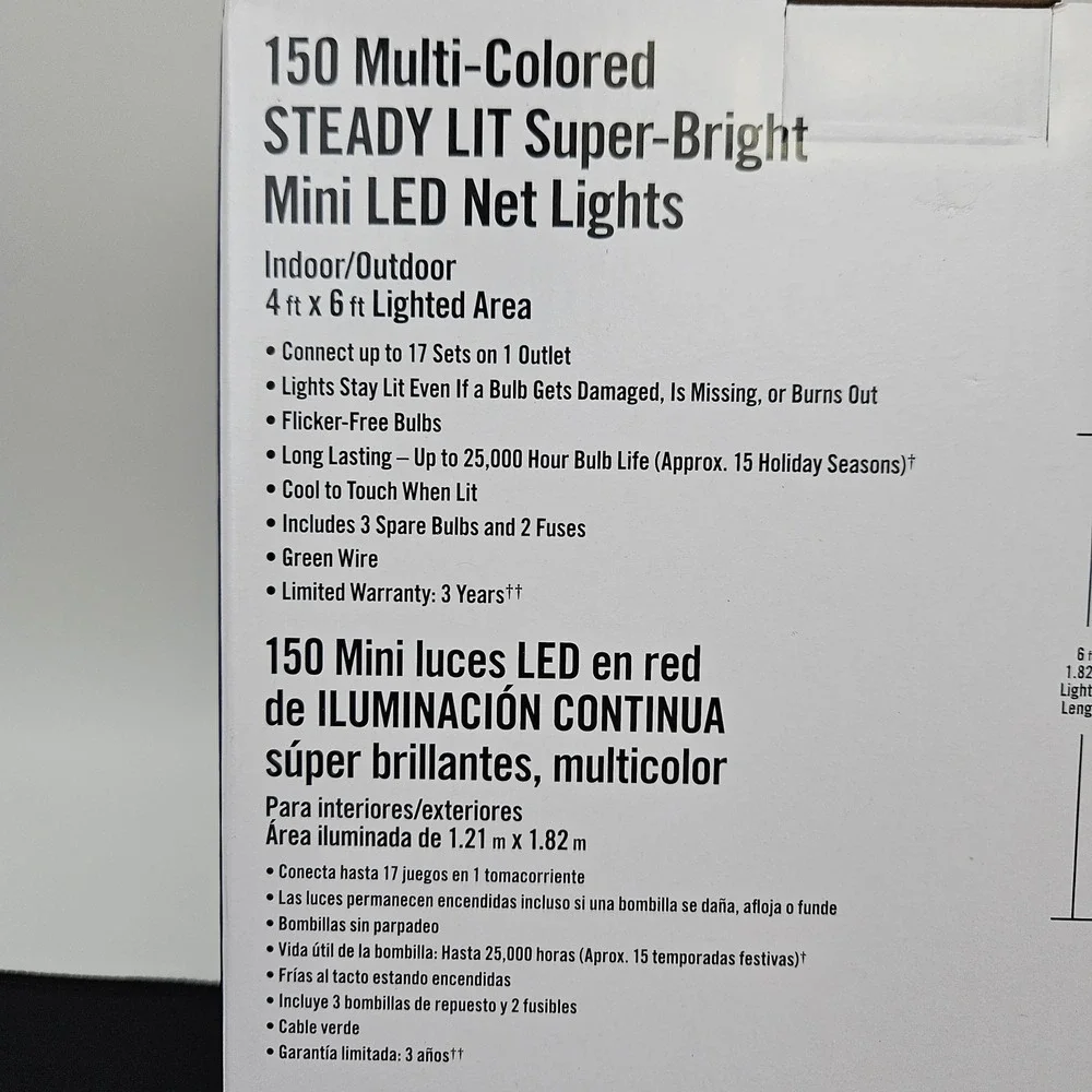 Home Accents Holiday‎ 150 Multi Colored Mini LED Net Lights Steady Lit 4x6 ft
